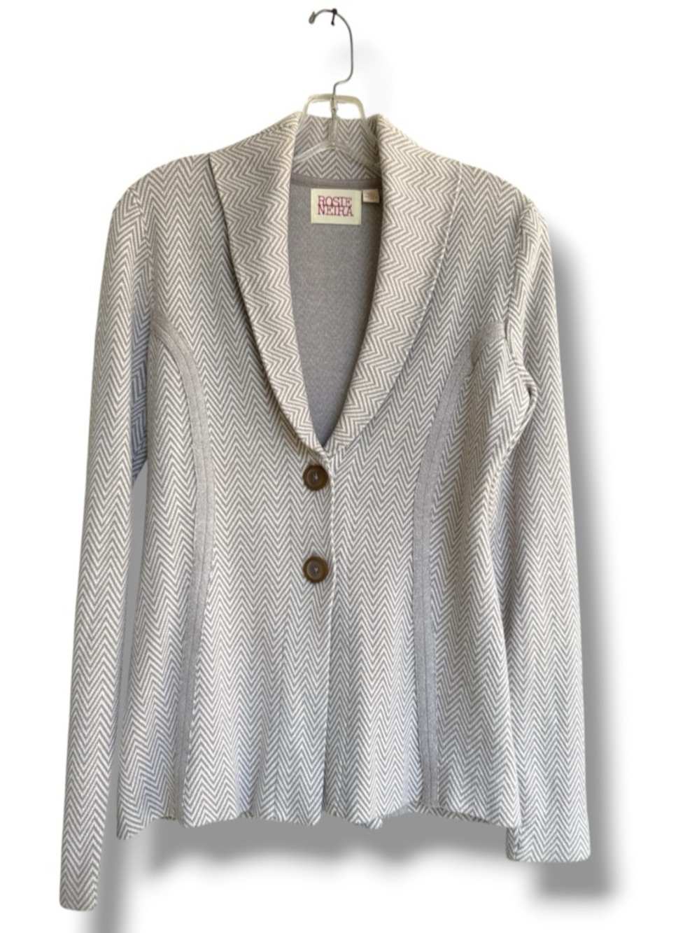 Anthropologie Rosie Neira Cream/White Herringbone Knit Blazer Size Medium
